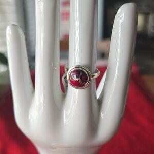 925 Sterling Silver Red Dahlia Turquoise Ring~Sz 8